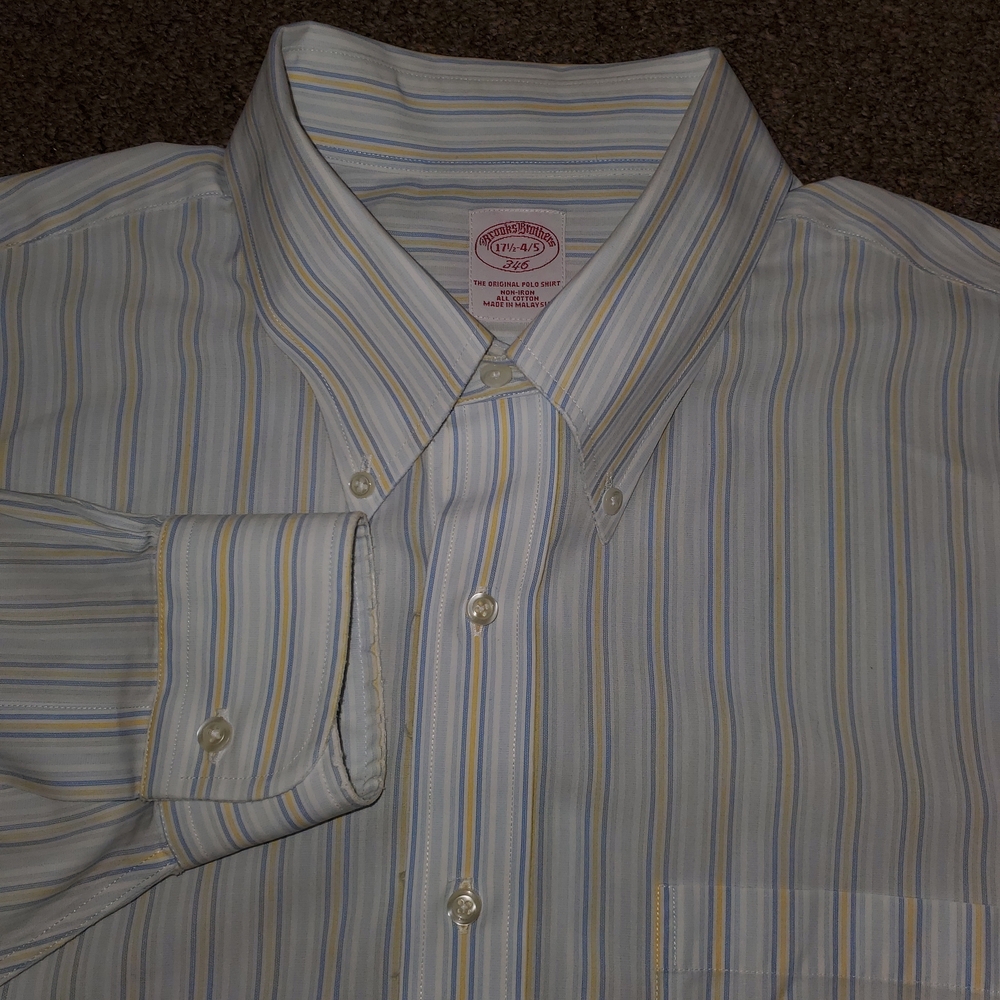 Brooks Brothers 346 Men 17.5-4/5 Button Up Striped Non Iron Stretch Cotton Ls